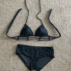 Victoria's Secret PINK Black Caged Triangle Hipster Bikini Set